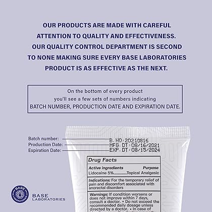 BASE LABORATORIES 5% Lidocaine Numbing Cream for Tattoos, Piercings, Waxing - Tattoo Numbing Cream, Topical Anesthetic Cream I Numb Gel Brazilian, Microneedling, Microblading Lip Injections - 4 FL oz