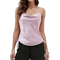 Blooming Jelly Womens Spaghetti Strap Tank Tops Cowl Neck Silk Satin Camisole Summer Sexy Casual Cami Blouse