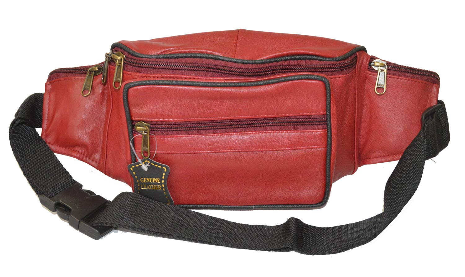 Leatherboss Genuine Leather Travel Fanny Pack Waist Belt Bag Pouch for men women, Cherry