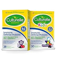 Culturelle Kids Immune Defense Probiotic Chewables with Vitamin C, Vitamin D and Zinc & Elderberry (30 Count) + Immune Support for Adults (28 Count) Mixed Berry Chewables