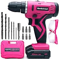 Nordstrand Pink Cordless Drill Set - Electric Screwdriver Power Driver Kit for Women - 12V Rechargeable Li-Ion Battery - Starter Tool Box for Ladies with Storage Case Bits Drills & Safety Glasses