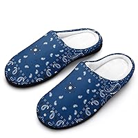 Blue Paisley Men's Cotton Slippers Memory Foam Washable Non Skid House Shoes