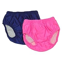 Girls' Big 2 Pack Swim Brief/Diaper Cover, Pink/Navy, Large