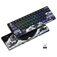 HITIME XVX 60% Gaming Keyboard, RGB Wireless Mechanical Keyboard, Mini 60 Percent Gamer Keyboard with Hot-Swappable Gateron G Yellow Pro Switch for Windows & Mac (Great Wave Off Kanagawa)