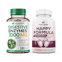 Digestive Enzymes 1000MG Plus Prebiotics & Probiotics Supplement + Happy Formula Natural Stress Formula Relief Supplement for Women & Men Bundle