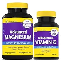 Vitamin K2 & Magnesium Bundle Full Spectrum Vitamin K2 (90 softgels) Advanced Magnesium (150 Time-Release Capsules). Supports Healthy Bones & Arteries. *