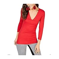 INC Womens Red 3/4 Sleeve V Neck T-Shirt Petites PP
