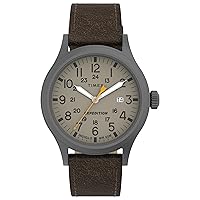 Timex Men's Expedition Scout 40mm Watch – Black Case & Dial with Olive Leather Slip-Thru Strap