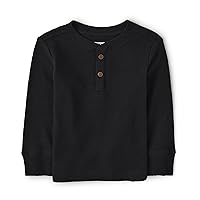 The Children's Place Baby Toddler Boys Long Sleeve Thermal Henley Top, Black, 5T