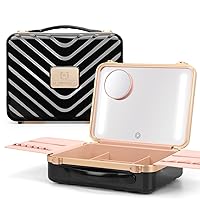 Travel Makeup Train Case: Portable Makeup Box With Lighted Mirror 10X Magnifying and 3 Adjustable Brightness （Black