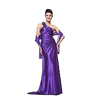 Womens Asymmetrical Column Gown with Ruched Satin Bodice