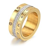 Anxiety Fidget Ring Love Friendship Gold Rings for Women 14K Gold Plated Titanium Steel Dainty Cubic Zirconia Rings Stacking Bands 3 In 1 Spinner Rings for Men Valentines Day Mother's Day Christmas Day Best Gifts