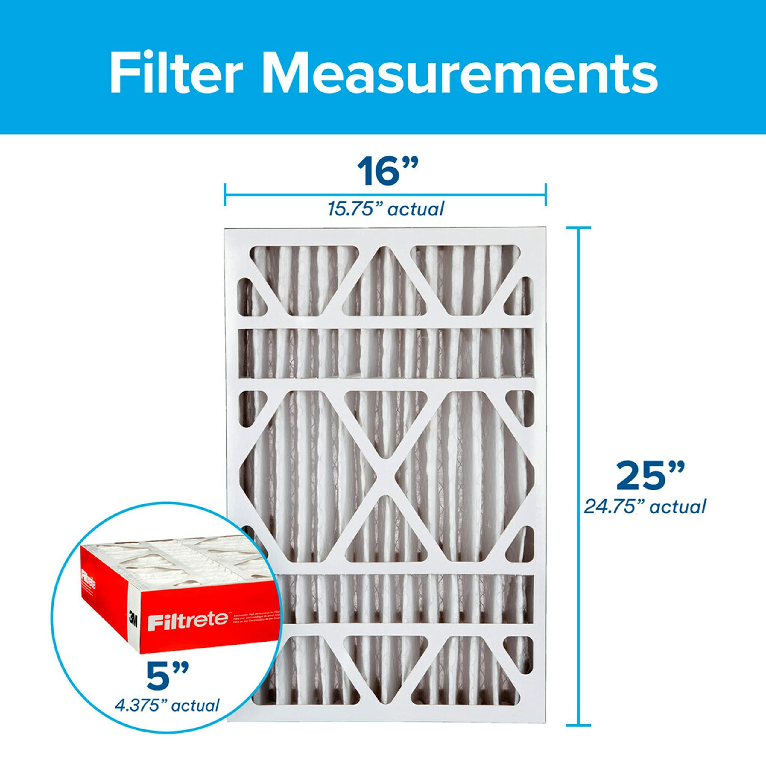 Filtrete 16x25x5 Air Filter, MPR 1000, MERV 11, Micro Allergen Defense Pleated 5-Inch Air Filters, 2 Filters
