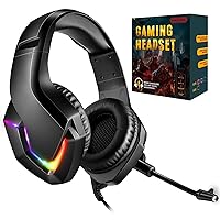 Gaming Headset with Microphone, Compatible with PS4 PS5 Xbox One PC Laptop, Over-Ear Headphones with LED RGB Light, Noise Canceling Mic, 7.1 Stereo Surround Sound