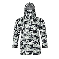 Men's Camouflage Print-Mask Hooded Splice Large Open-Forked Male Long Sleeve Shirts Tops for Men