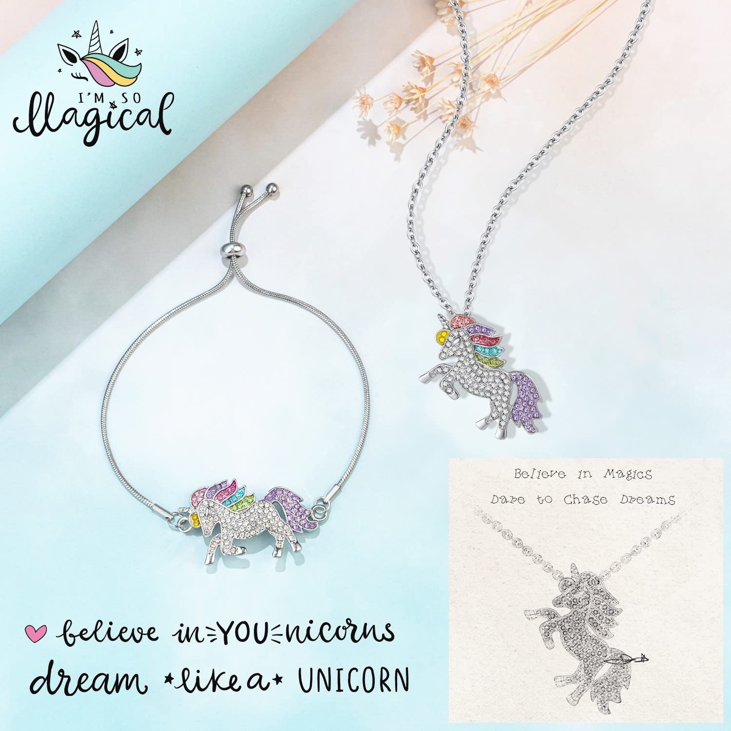SHWIN Unicorns Gifts for Girls Kids Jewelry 2 or 4 Pack Unicorn Necklace Bracelet Earrings Ring Jewelry Set Birthday Gifts for Girls Daughter Granddaughter Niece