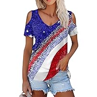 American Flag Patriotic T Shirt Off Shoulder Tops for Women 4th of July Outfits Shirts Casual Short Sleeve Tee Tops
