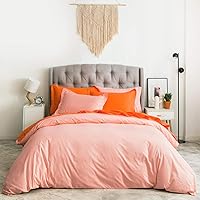 SUSYBAO Pink Duvet Cover King 100% Cotton Soft Peach Duvet Cover 3 Pieces Set 1 Solid Color Warm Pink Duvet Cover with Zipper Ties 2 Pillow Shams Luxury Cute Princess Peach Bedding Set Comfy