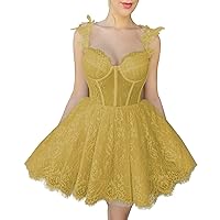 Tsbridal Floral Lace Homecoming Dress Short for Teens Spaghetti Straps A Line Corset Prom Cocktail Party Dresses
