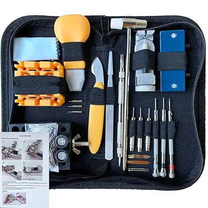 HAOBAIMEI 168 PCS Watch Repair Tool Kit, Case Opener Spring Bar Watch Band Link Tool Set With Carrying Bag, Replace Watch Battery Helper Multifunctional Tools With User Manual For Beginner