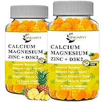 (2 Pack) Calcium Magnesium Zinc Gummies with Vitamin D3, Vitamin K2, High Absorption Magnesium Glycinate 500mg, Coq10 - Plant Complex Calcium Supplement for Bone, Muscles, Immune & Sleep Support