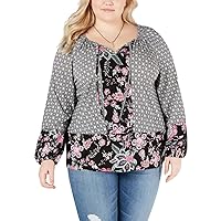 Style & Co. Womens Mixed Print Peasant Blouse