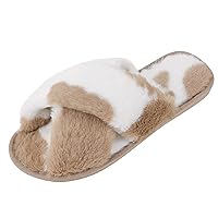 Criss Cross Fluffy Faux Fur Slippers Open Toe Slides Soft Warm Plush Furry Fuzzy Slip On Sandals House Shoes for Women