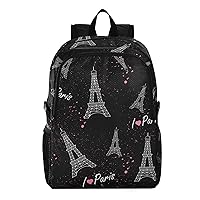 ALAZA Eiffel Tower Black Hiking Backpack Packable Lightweight Waterproof Dayback Foldable Shoulder Bag for Men Women Travel Camping Sports Outdoor