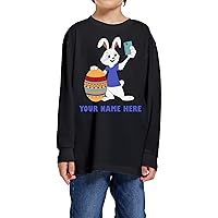 Custom Easter Youth Long Sleeve T-Shirt Unisex Tee Add Your Own Text Your Name Here Funny Bunny Personalized Print