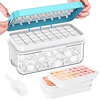 PHINOX Ice Cube Tray with Lid and Bin, 3 Pack Plastic Ice Cube Tray Molds, 96(4 * 8 * 3) pcs Ice Trays for freezer, Chilling Drinks, Whiskey & Cocktails, with Ice Container and Ice Scoop, BPA-Free