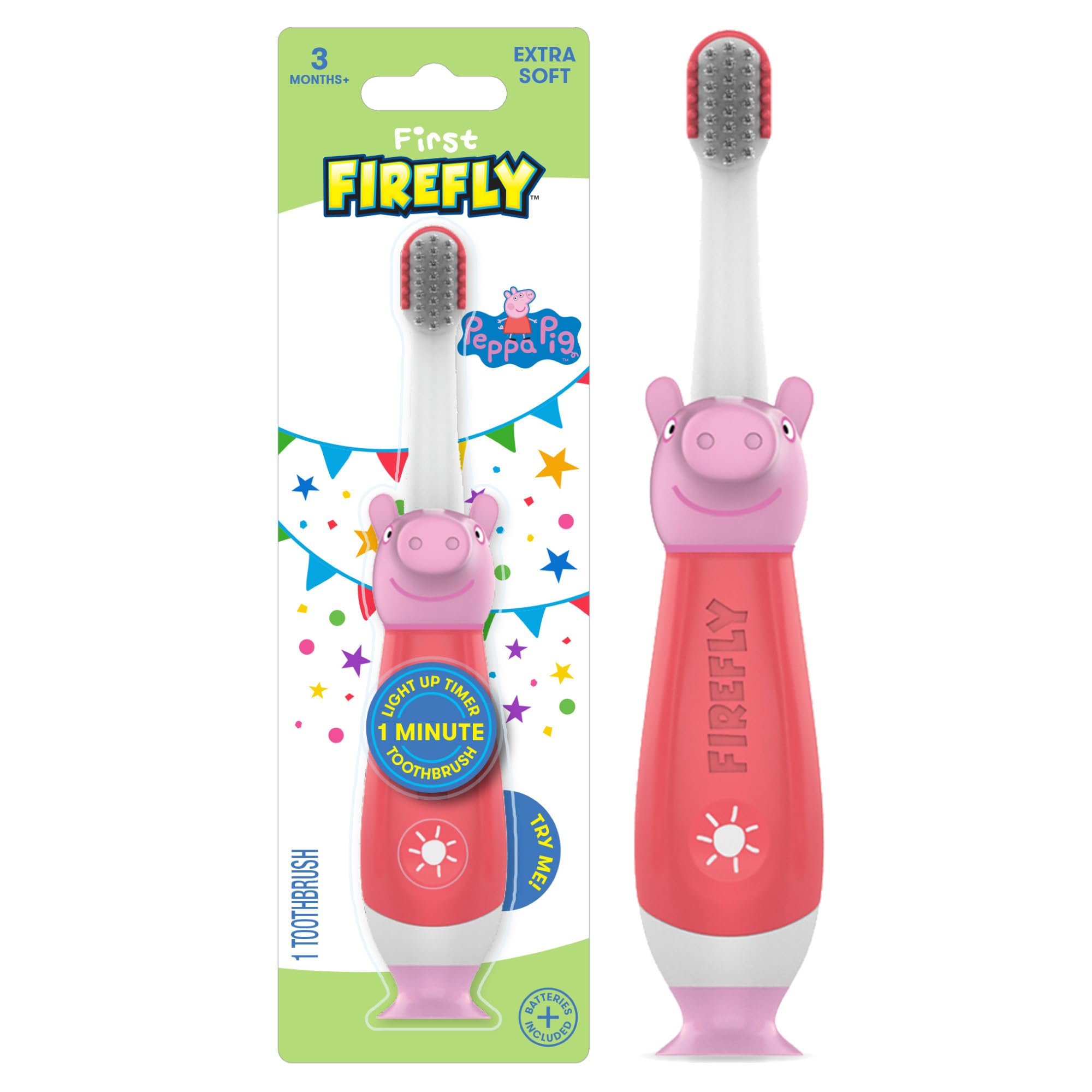 Firefly First Peppa Pig Light Up Timer Toothbrush with Extra Soft Bristles, 1 Count