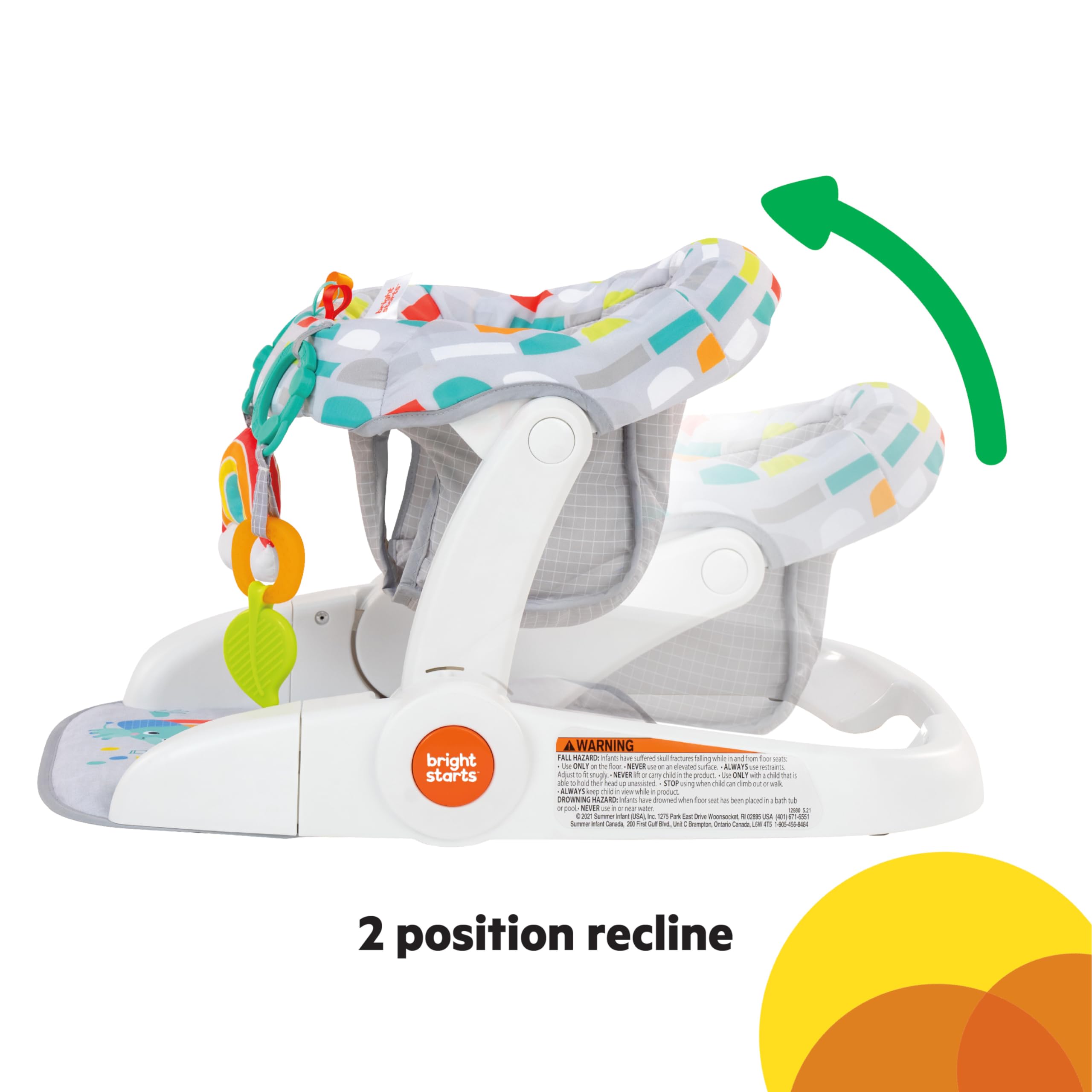 Bright Starts Learn-to-Sit 2-Position Baby Floor Seat with Toys, Unisex, 4-12 Months, Playful Paradise