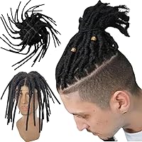 8inch Transparent Full Lace Base Afro Dreadlock Extensions Toupee For Men and Women, 0.6cm Loc Extensions Human Hair Dreadlock 10x8inch