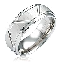 100s Jewelry Tungsten Rings for Men Wedding Band Silver Brick Pattern Brushed Engagement Promise Size 6-16, 13 - 100s Jewelry