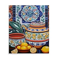 Mexican Kitchen Art Poster Talavera Pottery Painting Art Poster 3 Canvas Wall Art Poster Print Picture Paintings for Living Room Bedroom Office Decoration, Canvas Poster Art Gift for Family Friends.20