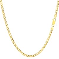 Jewelry Affairs 14k Real Solid Yellow Gold Comfort Curb Chain Necklace, 2.7mm