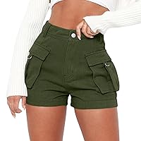 Cycling Shorts Women Cargo Shorts Women Fashion Straight Barrel High Waist Solid Pocket Work Shorts Cargo Shorts Summer Casual Button Shorts Holiday Essentials Going Out Outfits