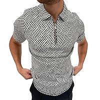 Short Sleeve Polo Shirts for Men Classic Casual Summer Slim Fit T-Shirts Zip Up Graphic Printed Tops Golf Polos