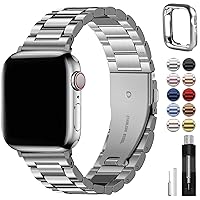 Fullmosa Compatible Apple Watch Bands 49mm 45mm 44mm 42mm 41mm 40mm 38mm, Stainless Steel iWatch Band with Case for Apple Watch Ultra2/Ultra Series 9/8/7/6/5/4/3/2/1/SE/SE2, 42mm 44mm 45mm Silver
