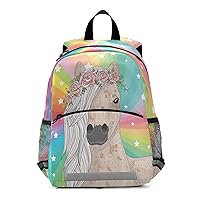 Horse Rainbow Stars Kids Backpack Preschool Backpack Boys Toddler Backpack for Girls School Backpack for Boys with Chest Strap Personalized Backpack for Grils