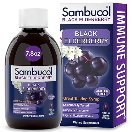 Sambucol Black Elderberry Syrup - Sambucus Elderberry Syrup, Black Elderberry Liquid, Immune Support, Elderberry Syrup for Kids and Adults, High Antioxidants, Gluten Free - Original Formula, 7.8 Fl Oz