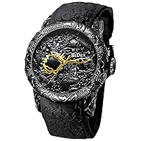MASTOP Mens Big Dial 3D Sculpture Dragon Quartz Watches Luxury Exquisite Creative Wrist Watch