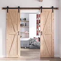 48 x 84 Inch (Double 24x84 Inch Doors) Barn Doors with 8FT Barn Door Hardware Kit and Handle Included K Shape Solid Spruce Wood Panel Need to Assembly