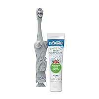 Dr. Brown's Baby and Toddler Toothbrush, Gray Otter and Strawberry Flavor Toothpaste, 1-4 Years