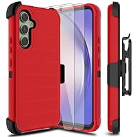for Samsung Galaxy A54 5G Phone Case with 2 Pack Tempered Glass Screen Protector, Belt Clip Holster Rugged Heavy Duty Military Shockproof Protective Cell Phone Cover (Red)