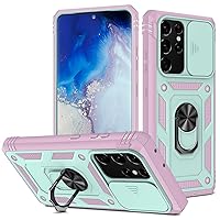 Samsung Galaxy s21 Ultra Case, Heavy Duty Rugged 3 in 1 Camera Protector with 360 Degree Swivel Ring Stand Cover, Compatible with Samsung Galaxy s21 Ultra - Green Pink