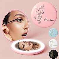ALBK Personalized Compact Mirror with Light - 1x/10x Magnification LED Lighted Travel Makeup Mirror, 3 Color Lighting, Small Hand Magnifying Pocket Mirror for Purse, Handbag, Custom Gifts for Women