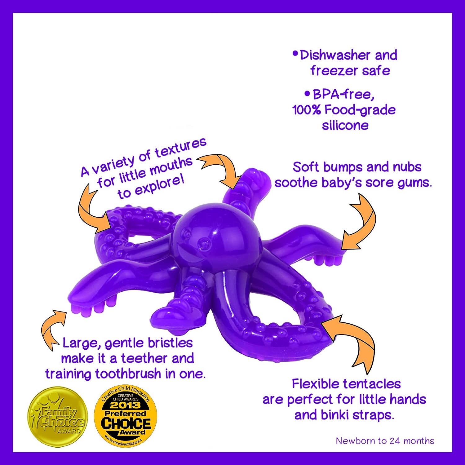 Baby Banana - Octopus Teething Toy Toothbrush, Training Teether Tooth Brush for Infant, Baby, and Toddler