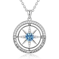 Mother's Day Gifts for Women Wife Jewelry for Anniversary Compass Necklace for Women Wife Birthday Ideas Birthstone Necklace for Her,Wife Necklace Gifts from Husband Sterling Silver Mothers Day Jewelry North Star Necklace I'd be Lost Without You