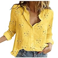 Womens Vintage Print Tee Shirt Long Sleeve V Neck Tops Trendy Button Down Tunic Loose Fit Casual Blouse for Women